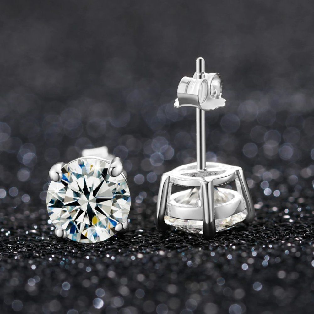 Certified 4.0ctw VVS Moissanite Diamond Solid 925 Sterling Silver Stud Earrings - Picture 3 of 8
